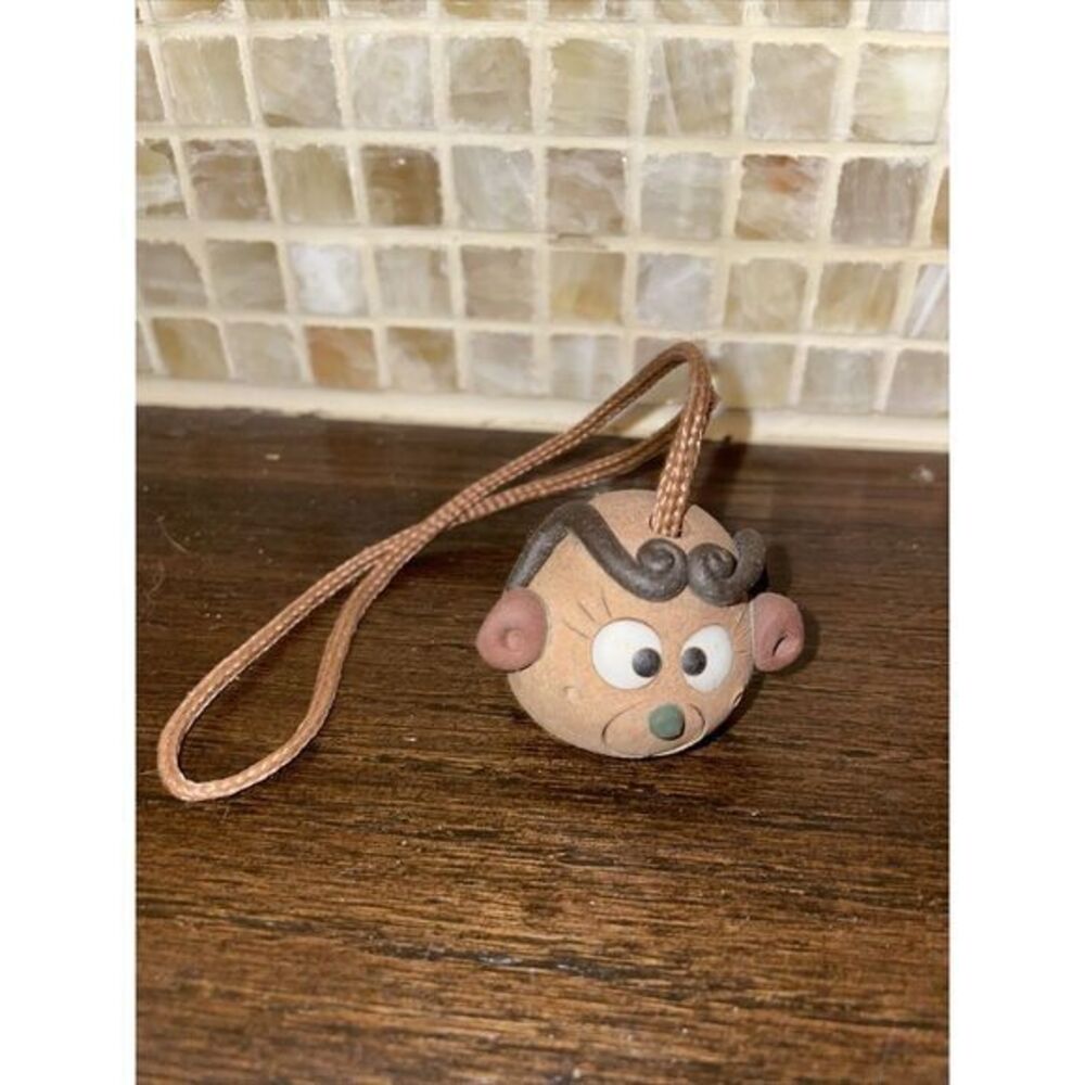 Brown‎ Hanging Clay Face Bell Sculpture Ornament 1.5"
